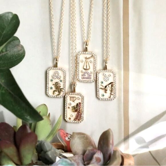 SALE 18k Stamped Gold Filled Iridescent Taurus Horoscope Crystal Necklace - Picture 5 of 10